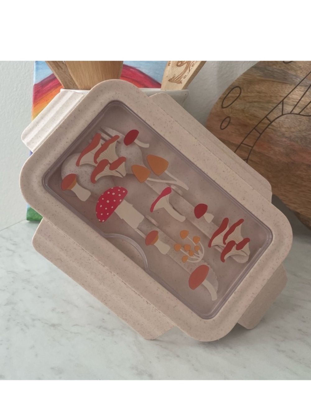 Set of 3 Mushroom 🍄 Print Tumbler with Red Lid, Tupperware and sponge. - Picture 3 of 14